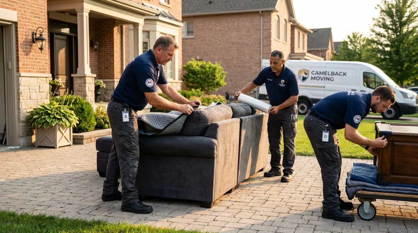Large estate moving crew wrapping furniture in Norwich, NY