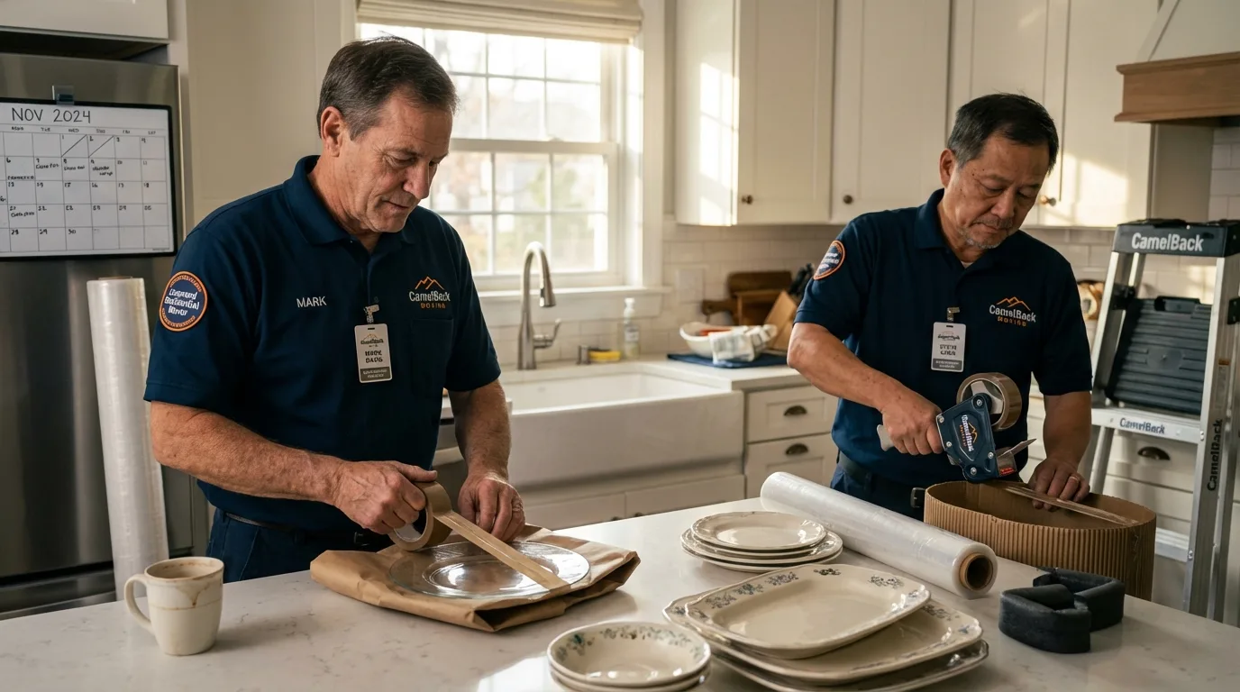 Professional crew packing kitchen dishware in Norwich, NY